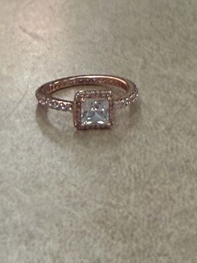 Pandora Rose Gold Square Halo Ring with Pavé Band new no box
